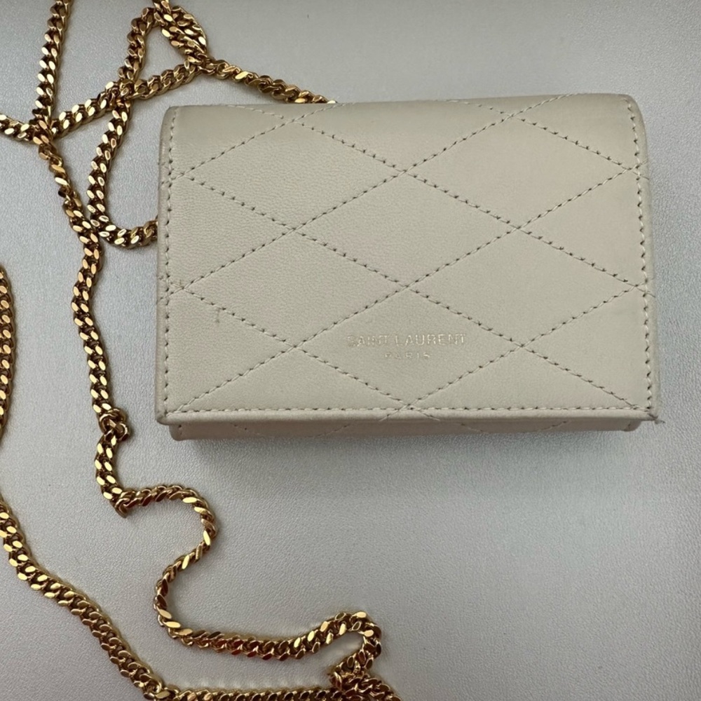 Saint Laurent Off-White Gold Chain Mini Wallet